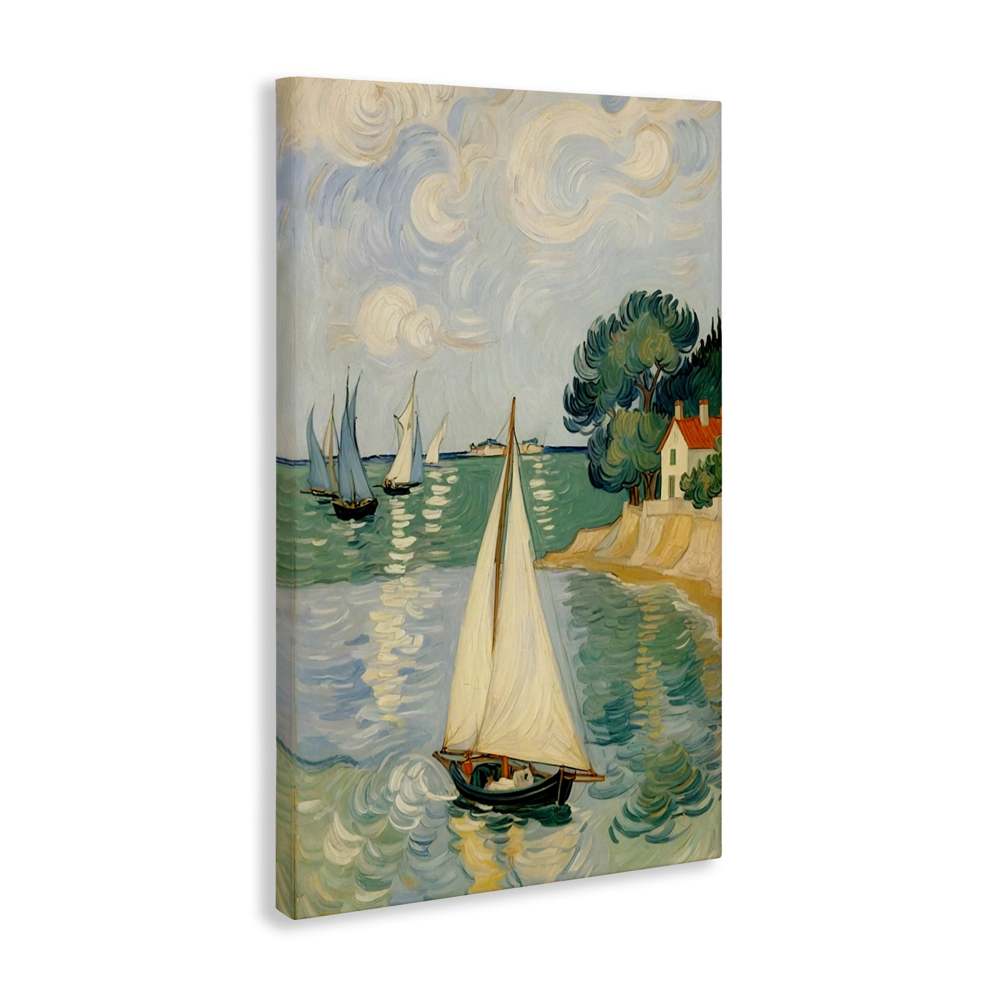 Stupell Industries Coastal Sailboats Under Swirling Clouds Canvas Wall Art, design by Angie Hawke