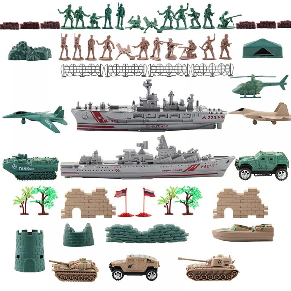 2 pcs Military Aircraft Carrier Ship Model Toy Soldier Army Men Accessories 