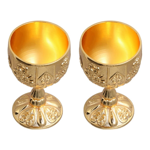 Copa de Copa de 30ml, Colección de Adornos Dorados de Cáliz de Vino Retro, Copa Pequeña de Licor de Vino en Relieve, 2 UDS.