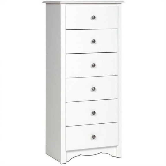 BOWERY HILL 53" Tall 6 Drawer Woode Chest with Solid Metal Knobs for Bedroom in White