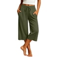 thumbnail image 2 of Bxsruta Women' s Active Drawstring Waist Knit Wide-Leg Capri Athleisure Workout Pants, 2 of 8