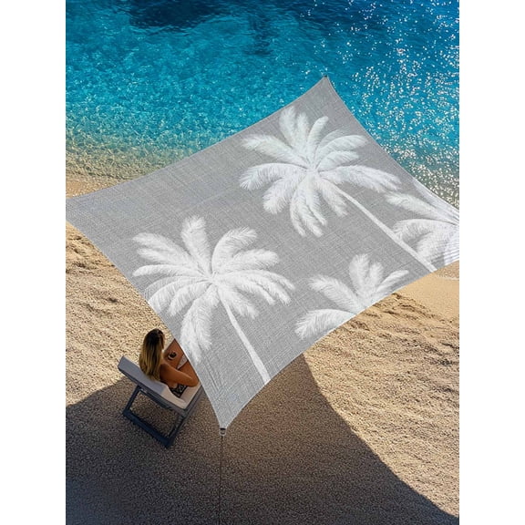 Grey Palm Trees Sun Shade Sail 12' x 16', Summer Beach Tropical Farmhouse Rectangle Outdoor Sunshade Canopy, Waterproof UV Block Patio Covers for Garden Yard Beach