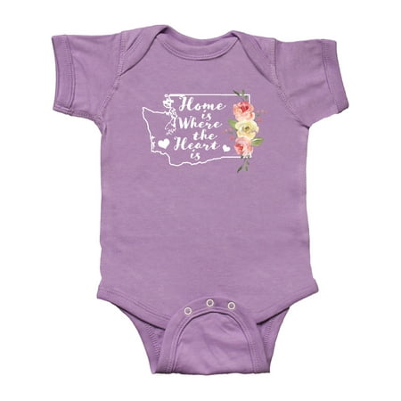 

Inktastic Washington Home is Where The Heart is with Watercolor Floral Gift Baby Girl Bodysuit