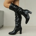 thumbnail image 3 of Rokment Womens High Heels Slouchy Knee High Boots Fall Winter Fashion Slouch Leather Pointed Toe Block Pumps Wide Calf Tall Dress Boots for Ladies Black Size 6, 3 of 9