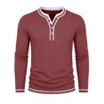 thumbnail image 4 of JIAYUE Men's T Shirt Contrast Color Trim Henley Long Sleeve Shirts V Neck Buttons Placket Slim Fit Casual Pullover Tops For Commute Travel And Everyday Comfortable Wear, 4 of 7
