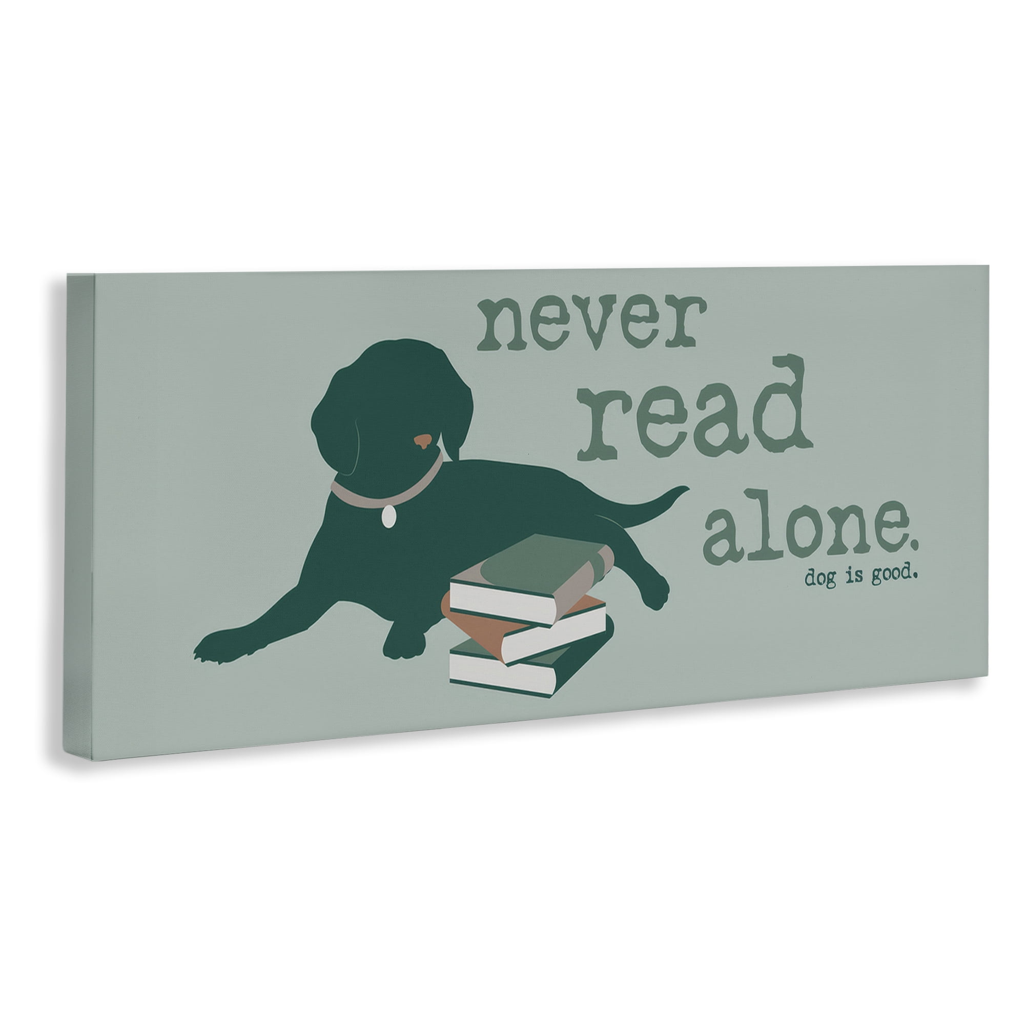 Stupell Industries Never Read Alone Dog Animals Painting Wrapped Canvas Art Print Wall Art, 40 x 17