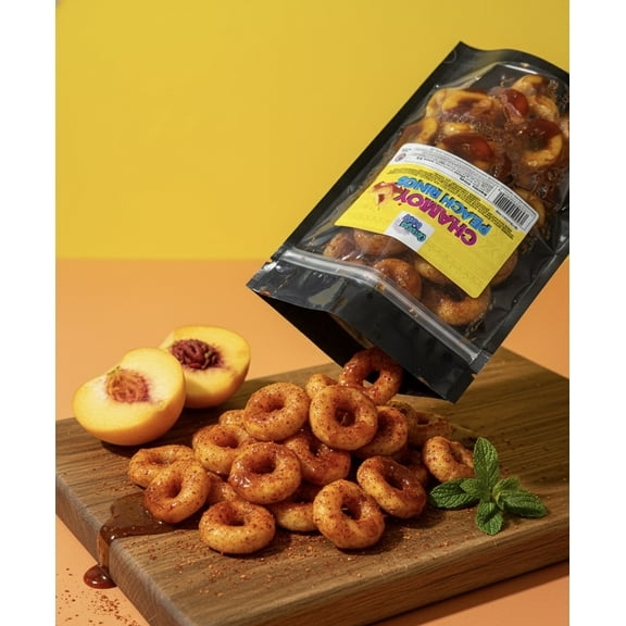 Omega Bursts Chamoy Peach Rings – Spicy & Sweet Gummy Candy with Chamoy & Tajin, 6 oz Resealable Bag