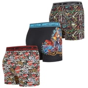 Ed Hardy Mens 3-Pack Performance Boxer Briefs, Active Stretch Dry Fit Print Boxers, Multicolor Male Underwear, Large