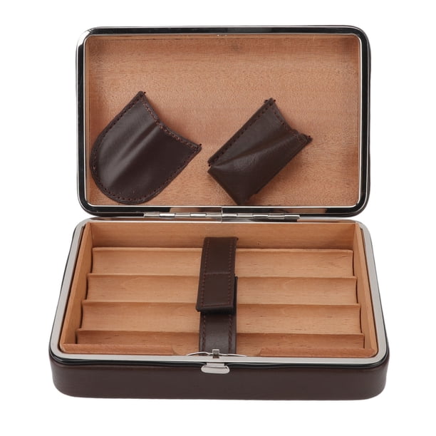 Estuche para puros portátil de cuero para viaje, humidor de puros con revestimiento de cedro para 4 puros.