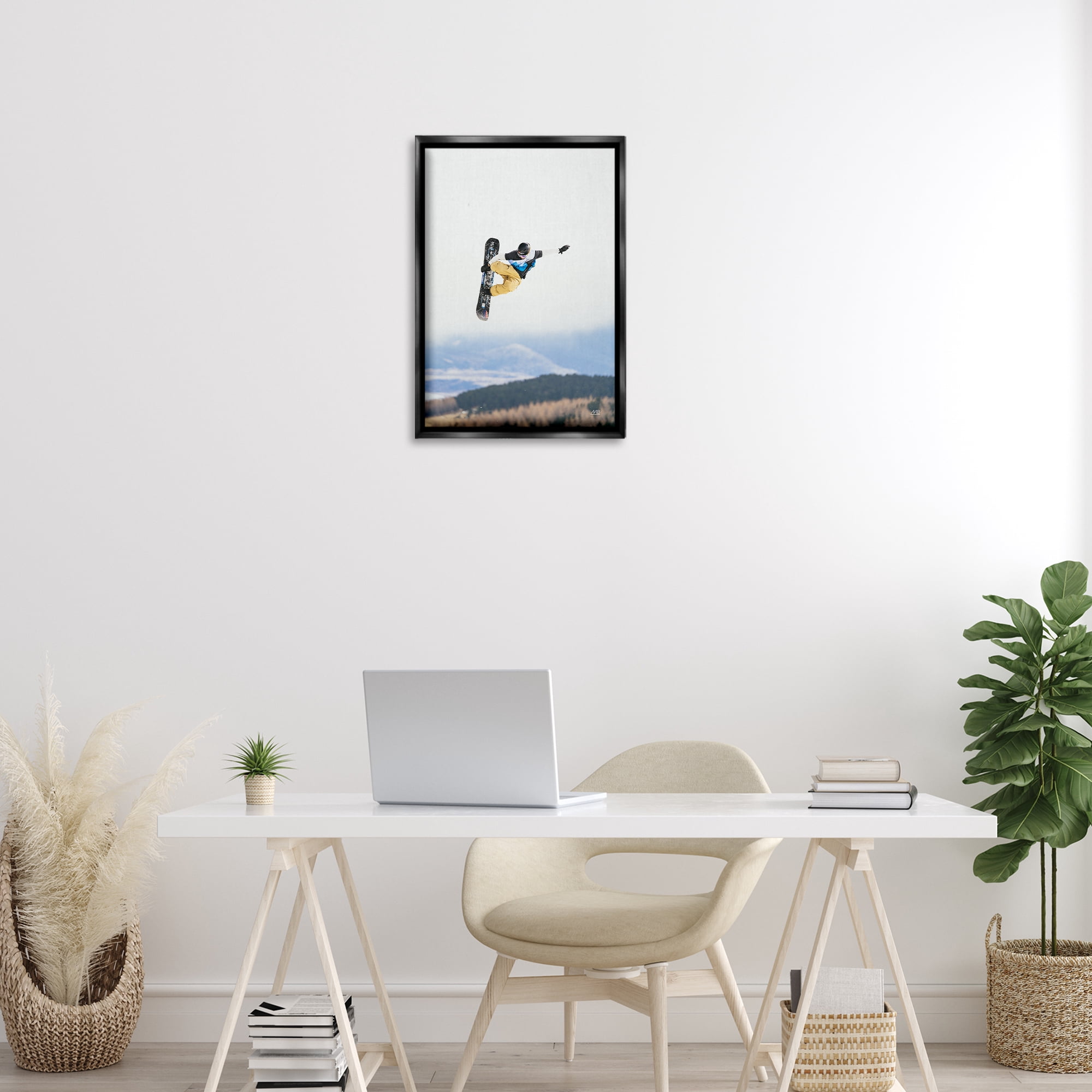 Stupell Industries Catching Air Snowboarder Sports Photography Black Floater Framed Canvas Art Print Wall Art, 17 x 25