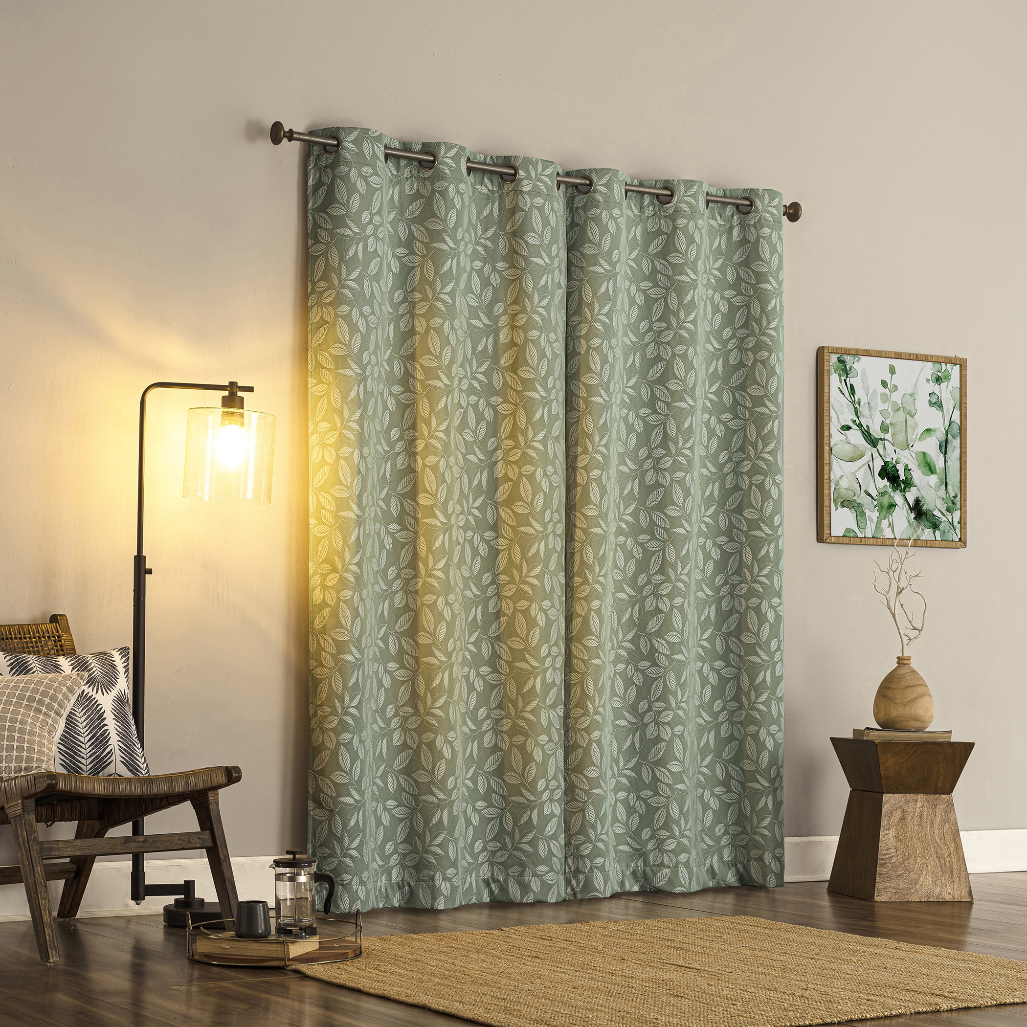 Sun Zero Satti Embroidered Leaf 100% Blackout Grommet Curtain Panel, 40"X84", Sage Green
