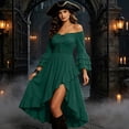 thumbnail image 5 of WAYUTE Pirate Costume for Women Off The Shoulder Flared Sleeve Solid Color Asymmetrical Ruffle A Line Dress Party Outfit Halloween Theme Events, 5 of 5