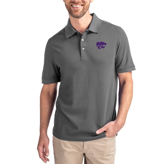 Men's Cutter & Buck Gray Kansas State Wildcats Advantage Eco Pique Tri-Blend Polo
