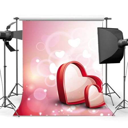 ABPHOTO Polyester 5x7ft Happy Valentine's Day Backdrop Sweet Red Love Bokeh Glitter Sequins Pink Romantic Wallpaper Photography Background for Girls Baby Wedding Party Decor Photo Studio