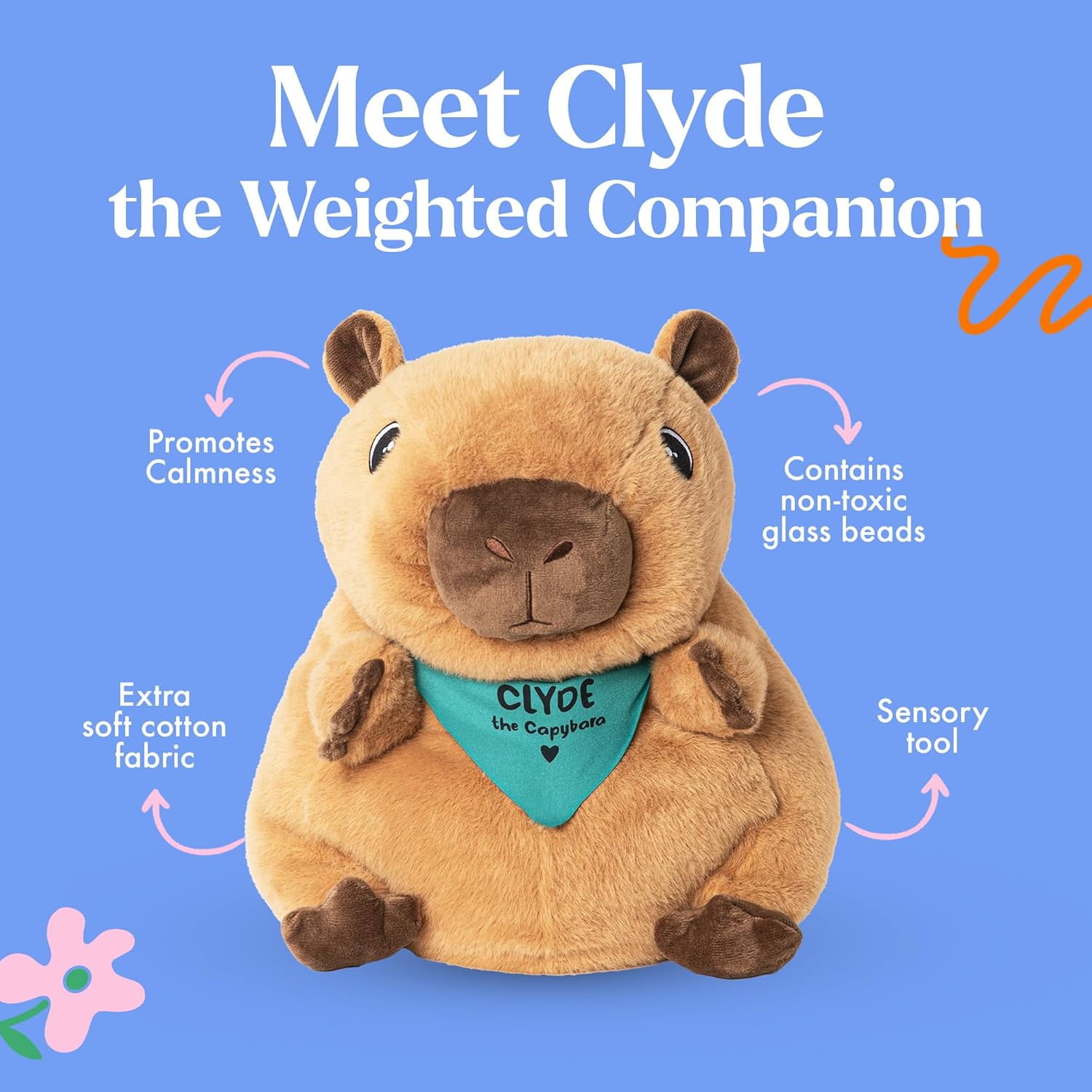 Lilly’s Love 5lb Weighted Stuffed Animal for Anxiety Relief, Clyde-The Capybara, Sensory Plush for Kids & Adults