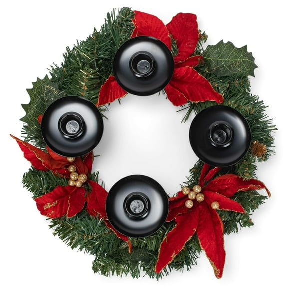 Roman 133830 Inc Advent Wreath with Pine and Poinsettia Candleholder, 14 inch, Multicolor