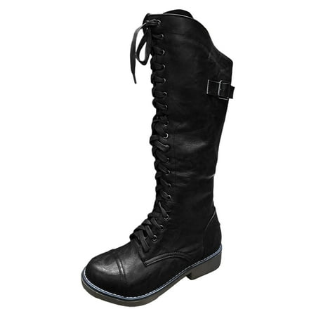 GHSOHS Cowboy Boots for Women Black Boots for Women Knee High Boots Leather Embroidery Flower Riding Boots Fall Thick Sole Square Heels Lace Up Mid Booties Cowgirl Boots Shoes Tall Boots Size 39