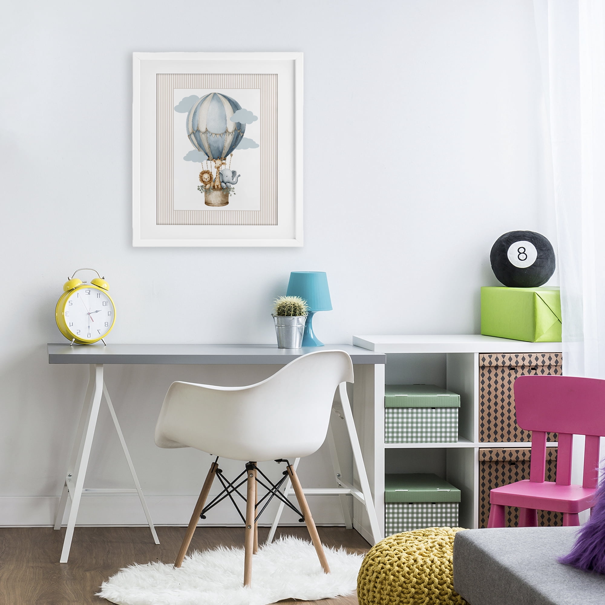 Stupell Industries Hot Air Balloon Animals White Framed Print Under Glass, design by Christine Simpson Art