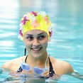thumbnail image 3 of 2 PCS Mujeres Gorra de natación Cazas de natación florales Borra de baño elástica transpirable con flores Sombreros de baño de pétalos, 3 of 6