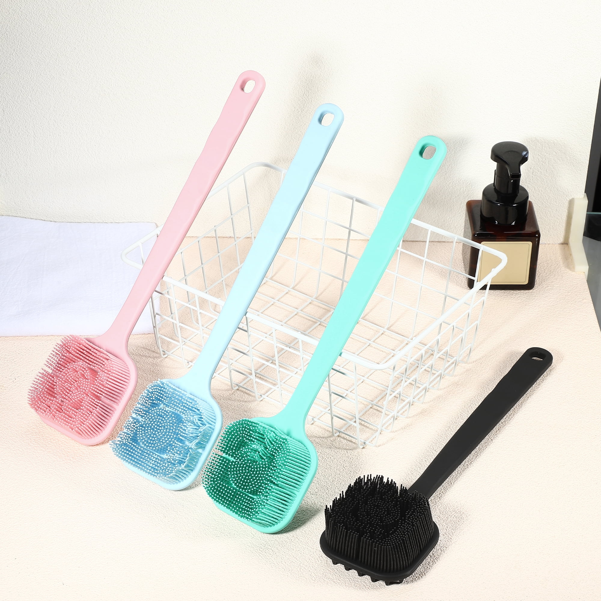 Unique Bargains Durable Double Side Long Handle Back Scrubber Bath Brush Black