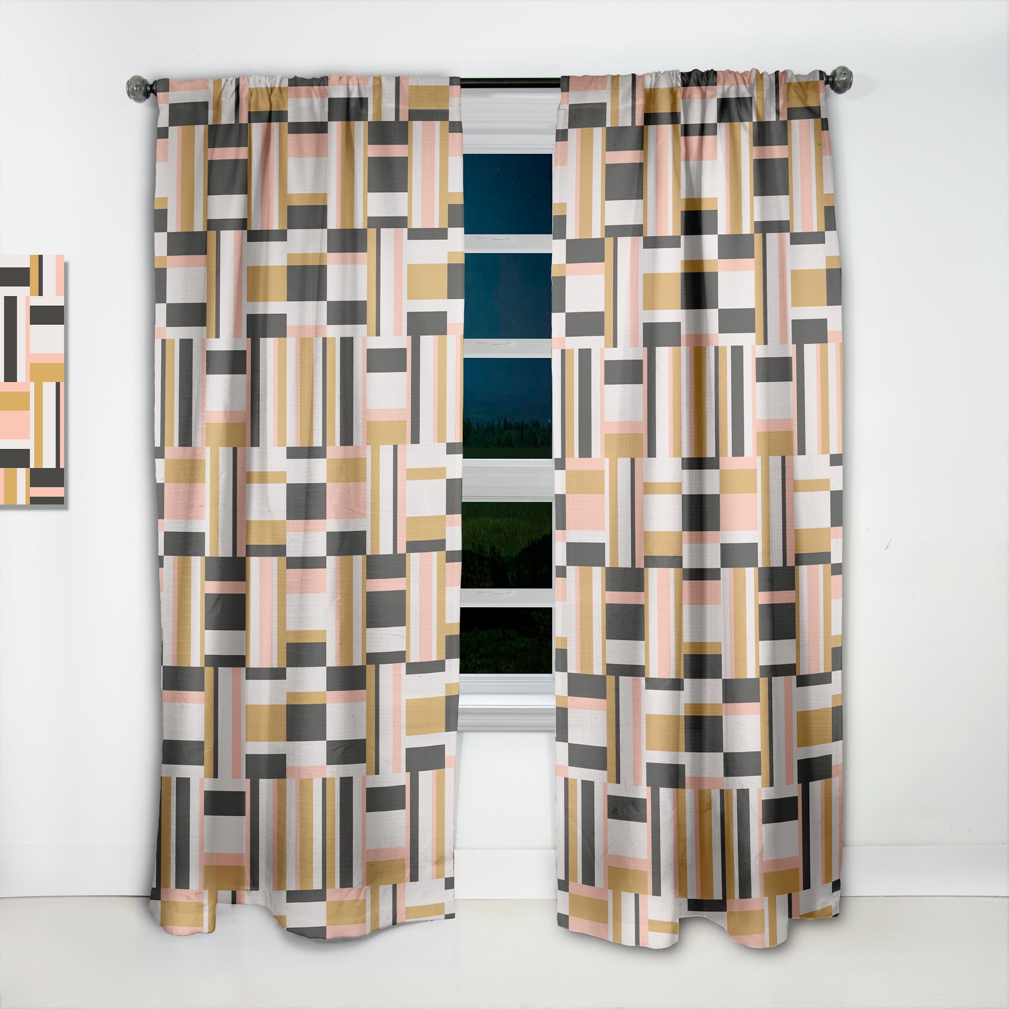 Designart 'Abstract Retro Geometric Pattern Design IX' Mid-Century Modern Curtain Panel