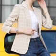 thumbnail image 5 of comerut Women Blazer Plaid Print Contrast Color Turn-down Collar Cardigan Long Sleeves Warm Business Anti-wrinkle Autumn Coat for Work, 5 of 7