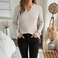 thumbnail image 3 of Posijego Womens V Neck Sweaters Knit Long Sleeve Solid Color Stretch Soft Lightweight Pullover Tunic Tops for Women, 3 of 9