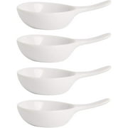 Farmhouse Decor Porcelain Dipping Bowls Sauce Dishes - Set of 4 Elegant White Soy Sause Dish (1 Oz Frying Pan Shape) 1 Oz Frying Pan Shape