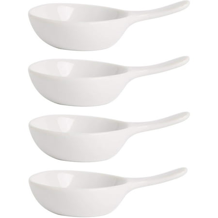 Farmhouse Decor Porcelain Dipping Bowls Sauce Dishes - Set of 4 Elegant White Soy Sause Dish (1 Oz Frying Pan Shape) 1 Oz Frying Pan Shape