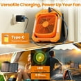 thumbnail image 6 of Veubew Camping Fan with LED Lantern, 26800mAh Portable Rechargeable Outdoor Fan with 18W Detachable Solar Panel, Battery Powered Desk Fan for Travel, Hiking, Fishing, Picnic, Orange, 6 of 10