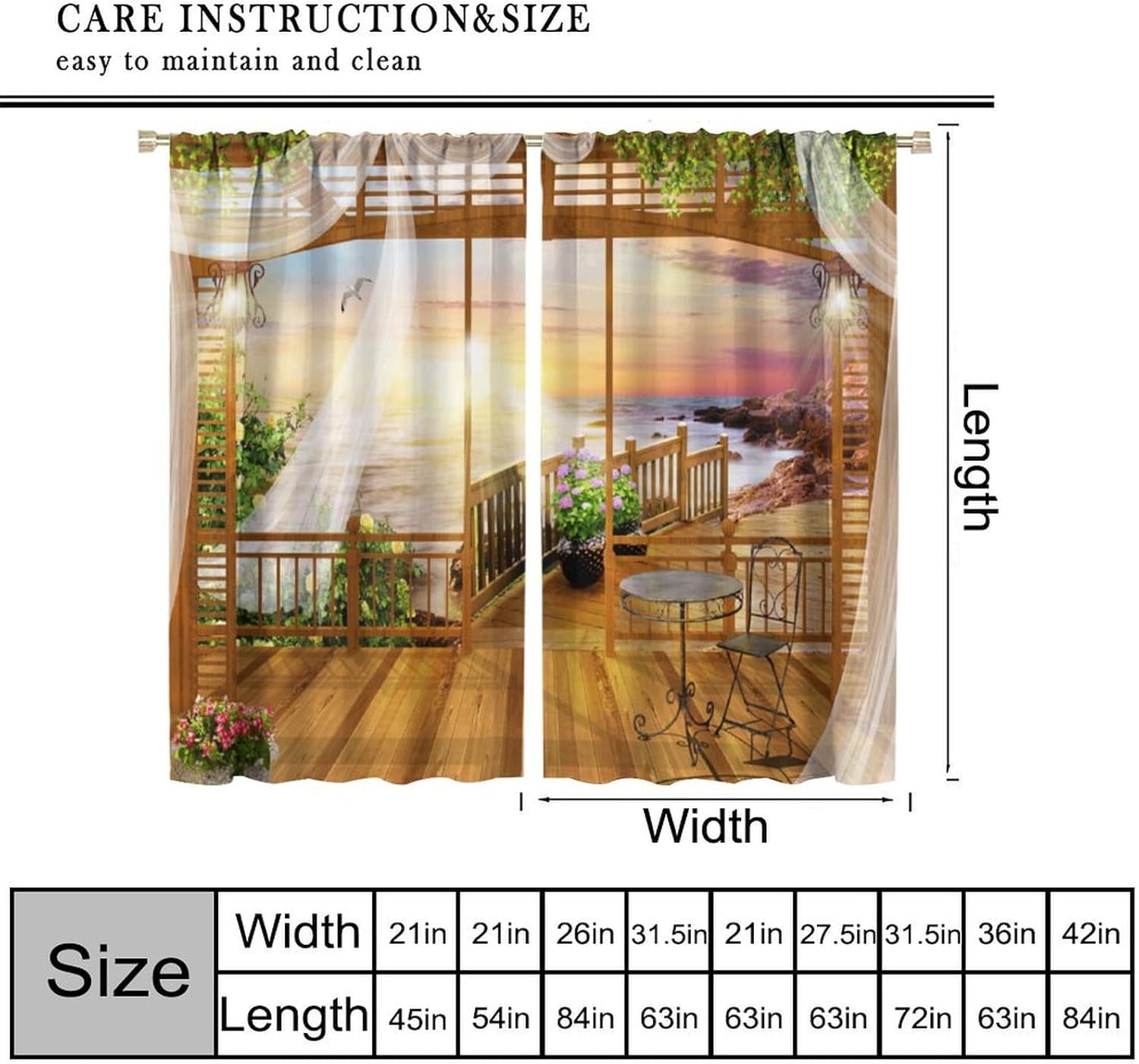 Sunset Ocean Curtains, Ocean Scene Beach View Sea Wave Summer Tropical Seaside Scenery Thermal Insulation Blackout Window Treatments for Bedroom Cafe, 84" W X 84" L