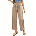 thumbnail image 2 of Utoimkio Women's Textured Crinkled Cropped Wide Leg Pants Drawstring Elastic High Waist Lightweight Straight Ankle Trousers with Side Pockets for Summer Beach Daily Walking, 2 of 7