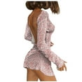 thumbnail image 1 of Fridja Womens Round Neck Long Sleeve Open Backpack Hip Slim Dress, 1 of 5