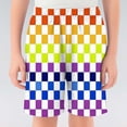 thumbnail image 2 of CUZIBR Boys Shorts Rainbow Color Checkerboard Print Athletic Beach Casual Elastic Waist Loose Lightweight Sport Short Pants For Boys Summer Fashionable Holiday Daily Wear,Orange,9-10 Years, 2 of 4