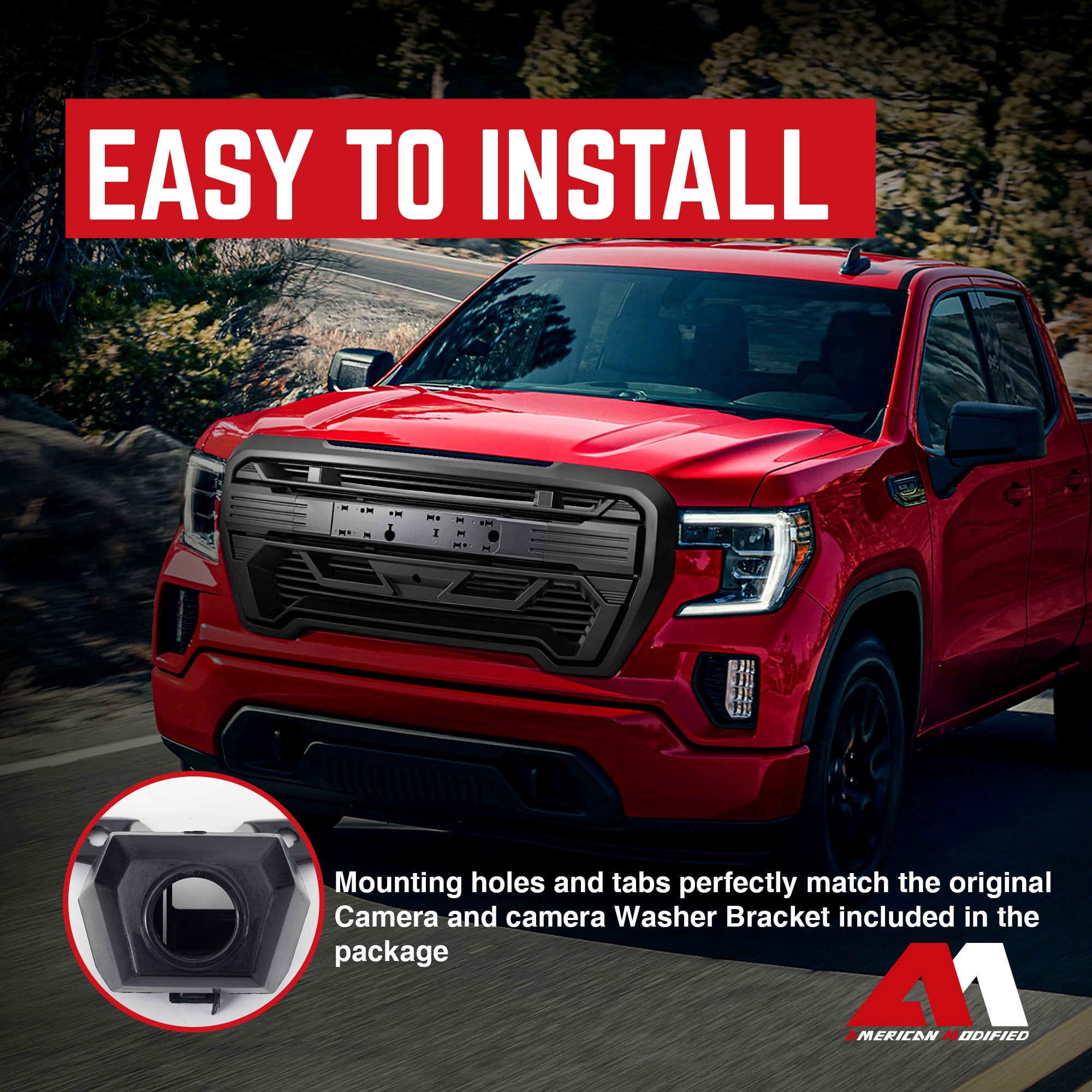 AMERICAN MODIFIED Grille w/ Emblem Base, 19-21 GMC Sierra 1500, Matte Black
