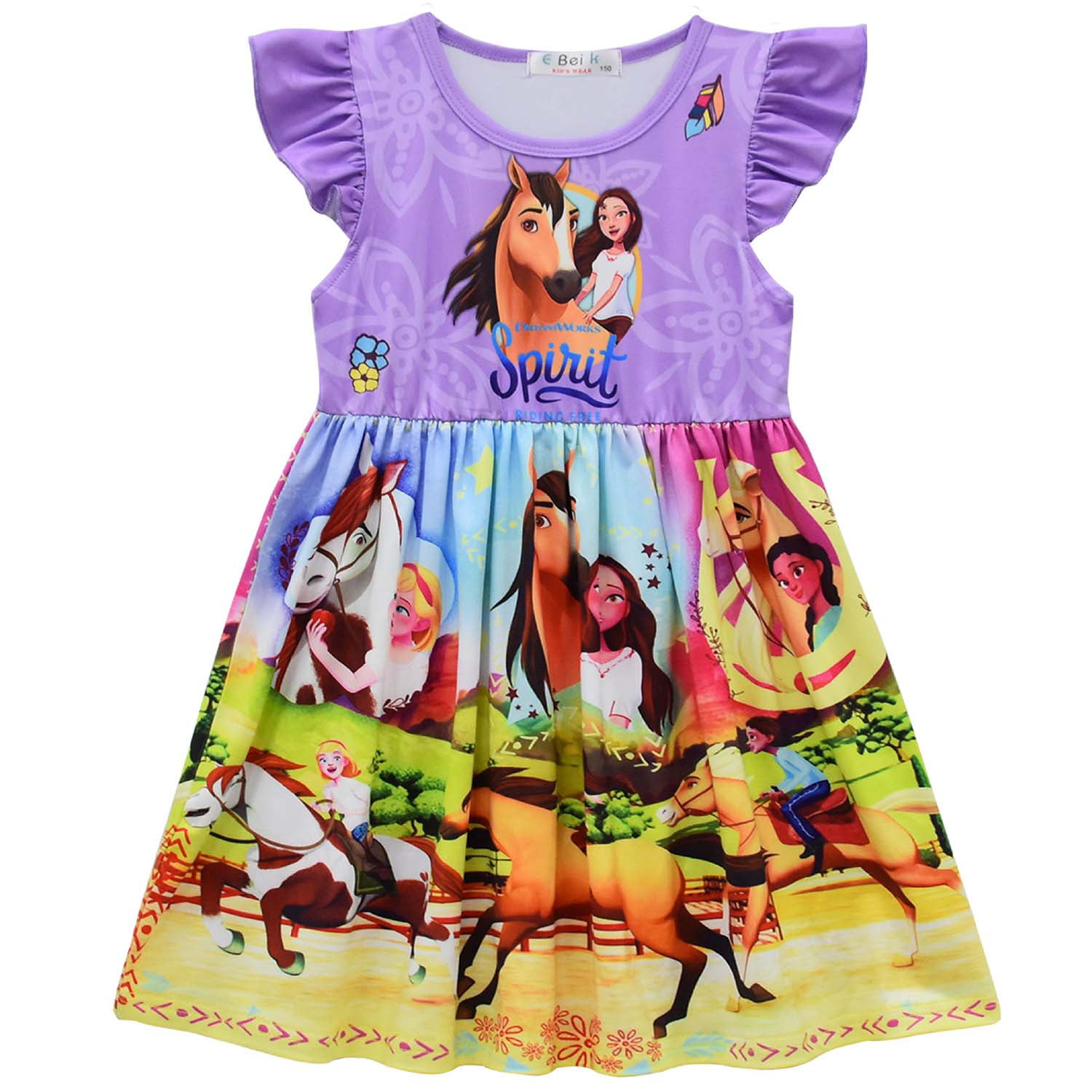 Toddler Girls Princess Dress Little Kids Summer Cartoon Print Casual Shirtdress