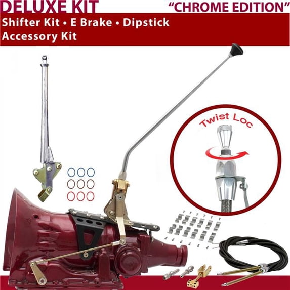American Shifter AOD Shifter Kit Chrome 16 in. E Brake Cable Clamp Dipstick for DAB66