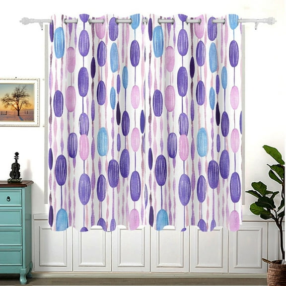 Purple and Blue Bead Pattern Thermal Blackout Curtains 63x55 Inch 2 Panels Grommet Window Drapes for Bedroom Living Room