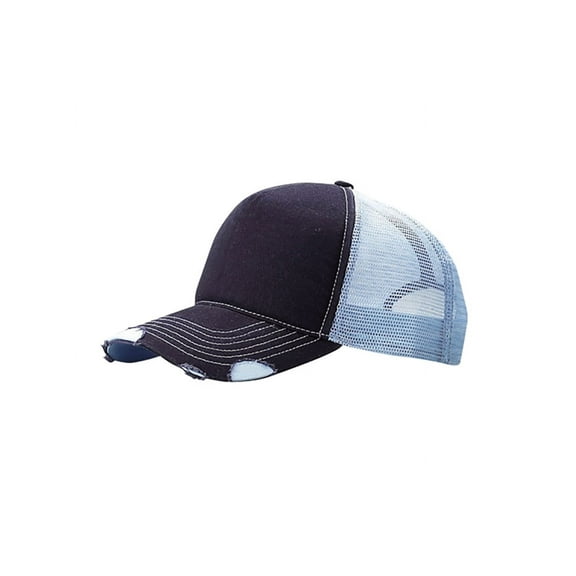Top Headwear Distressed Cotton Twill/Mesh Trucker Hat - Navy/Blue