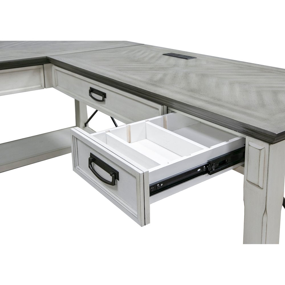 Martin Furniture Hartford Contemporary Wood L-Shaped Desk in Weathered White