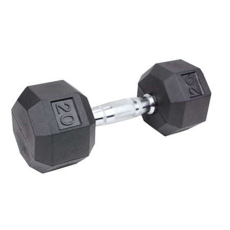 XPRT Fitness Rubber Coated Hex Dumbbells with Chrome and Textured Handle - 20 Lb. Single