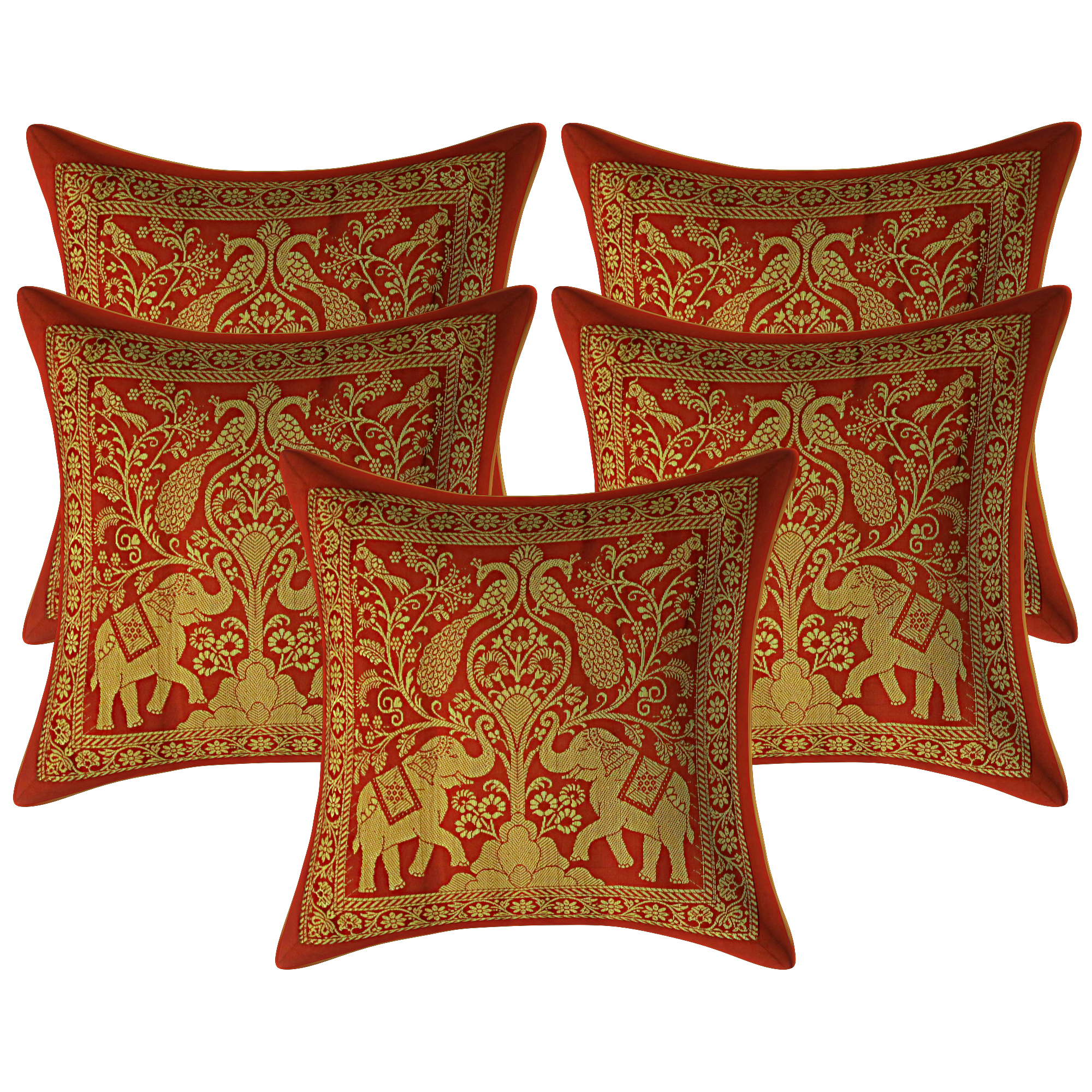 Stylo Culture Indian Christmas Sofa Brocade Red And Gold Decorative