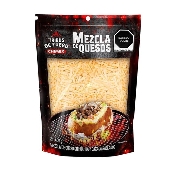 Mezcla de quesos Chimex Tribus de Fuego Chihuahua y Oaxaca rallados 400 g