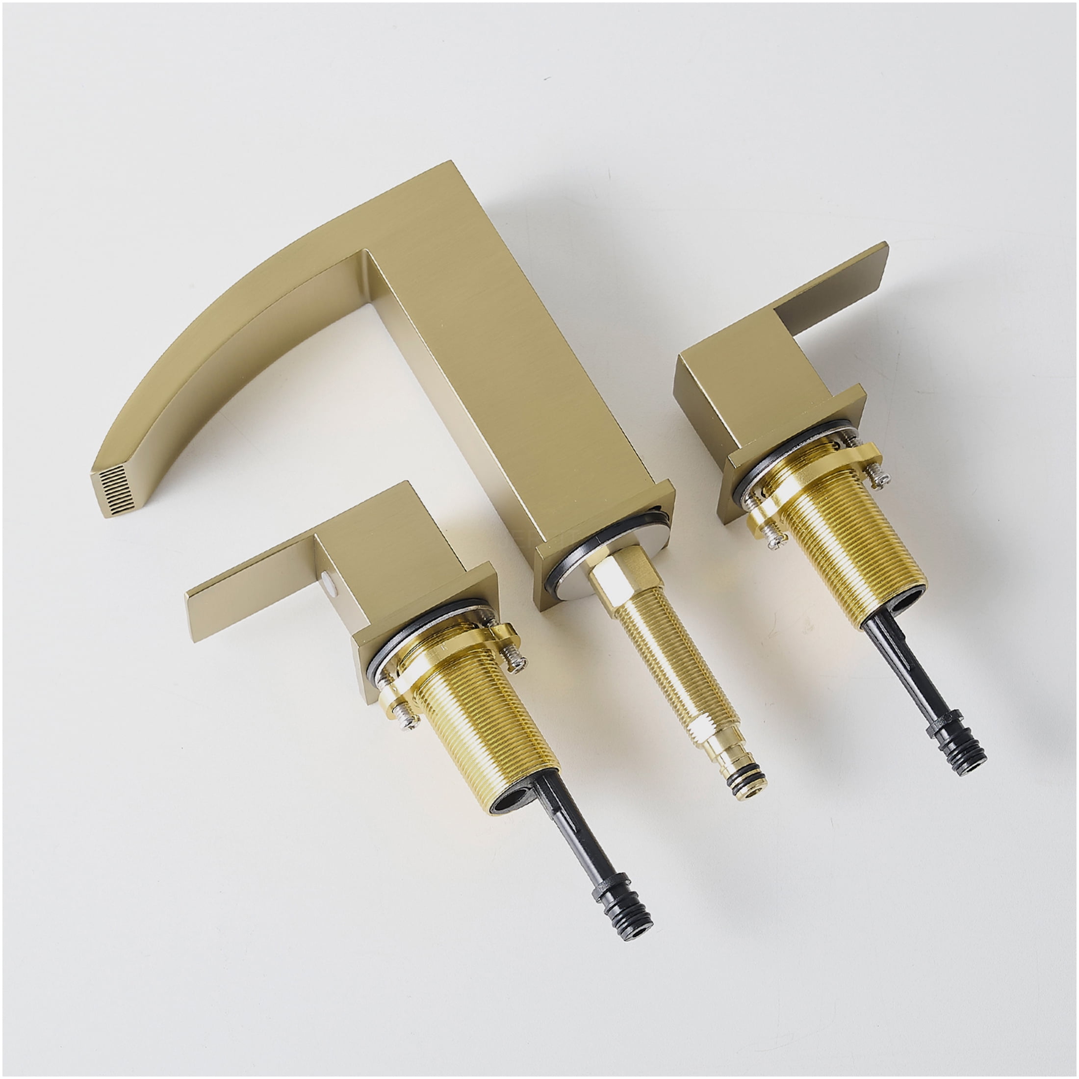 JERFIT 8 inch Widespread Bathroom Sink Faucet, Brushed Gold 3-Hole Vanity Faucet with Double Lever Handles, Stainless Steel Basin Mixer Tap