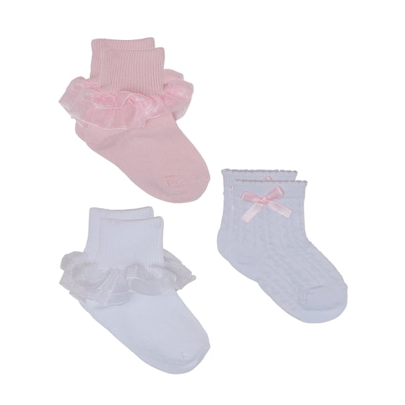 Wonder Nation Infant and Toddler Girls Dress Socks, 3 Pair Pack, Sizes 0M-5T