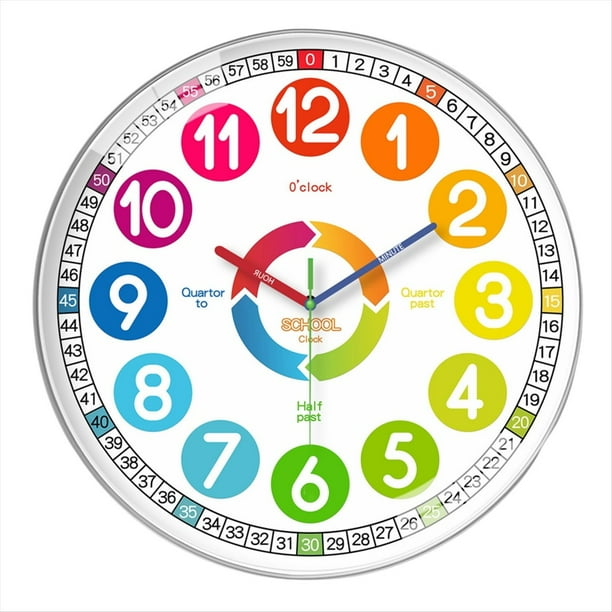 Reloj de Pared para Niños: Reloj Didáctico A Pilas, Sin Tictac, Ideal para Dormitorios y Salas de Juegos Infantiles.