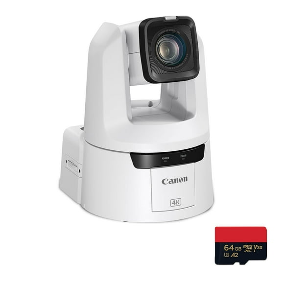 Canon CR-N500 Professional 4K NDI PTZ Camera (Titanium White) | 1" CMOS Sensor, 15x Optical Zoom & Dual Pixel AF | Ideal for Broadcast, Live Streaming & Events (4839C002)   64GB MicroSDXC Memory Card