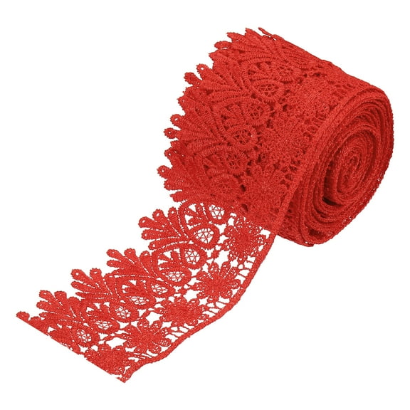 Uxcell 3.14 inch Wide 5 Yard Lace Ribbon Floral Pattern Red Embroidered Lace Trim for Sewing Making, Gift Wrapping