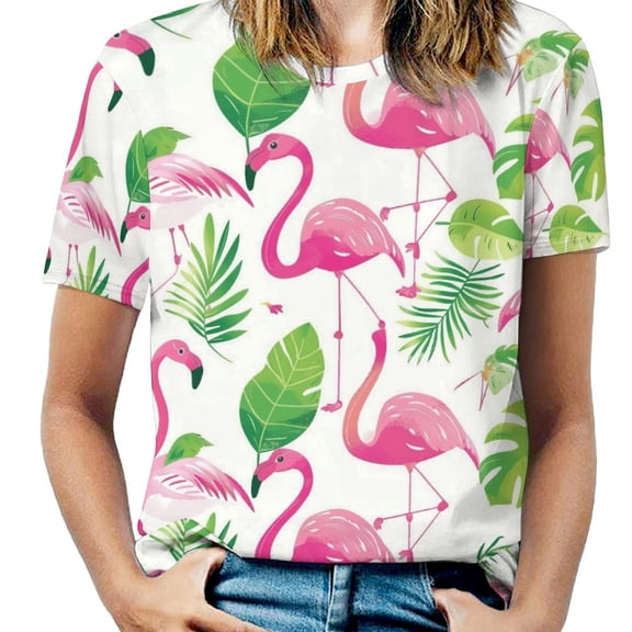 Flamingo Pattern Women's T-Shirt Short Sleeve T Shirts Tops Tee Ladies Loose T