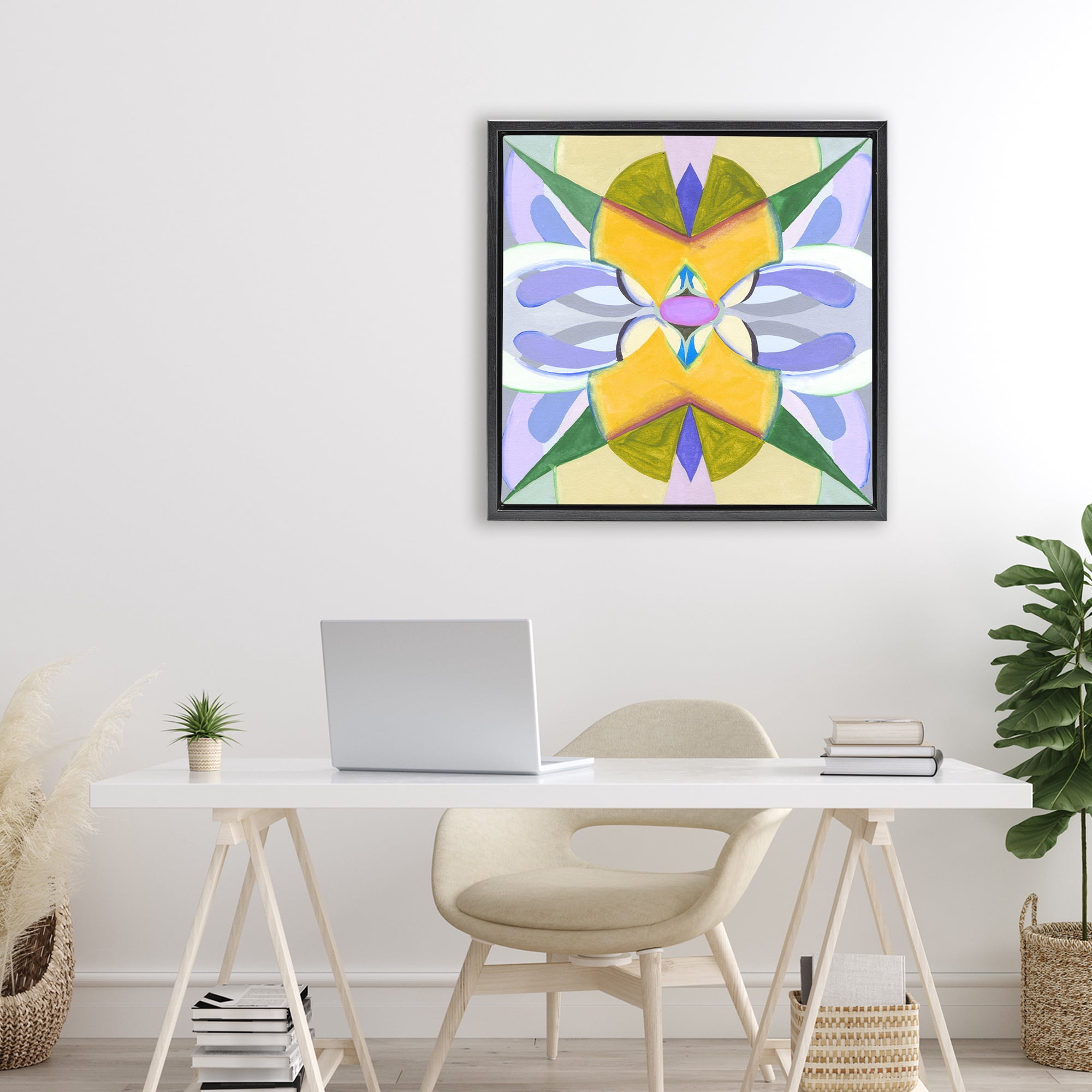 Stupell Industries Revival Kaleidoscope Symmetry Black Framed Floater Canvas Wall Art, design by Melissa Wang